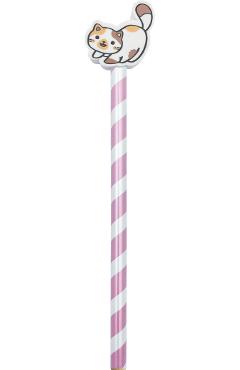 Creion grafic roz pal cu radiera pisica