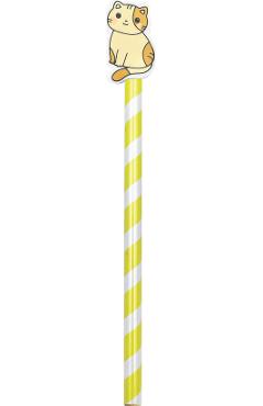 Creion grafic galben cu radiera pisica