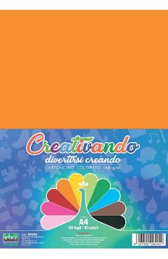 Carton colorat asortat 20 coli A4. 10 culori