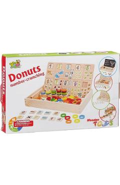 Joc educativ din lemn cu tablita de scris. Donuts number-crunching