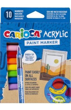 Set 10 markere acrilice cu varf pensula