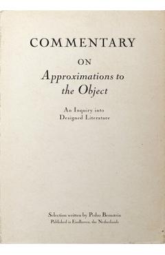 Commentary on Approximations to the Object: Readings in Designed Literature - Pedro Bernstein