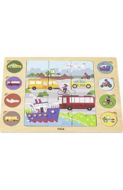 Puzzle de lemn: Gaseste si potriveste. Mijloace de transport