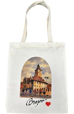 Sacosa textila cu ilustratie Bobei Art: Brasov. Inima. Casa Sfatului