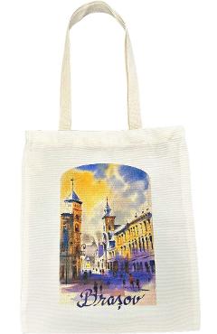 Sacosa textila cu ilustratie Bobei Art: Brasov. Centru istoric