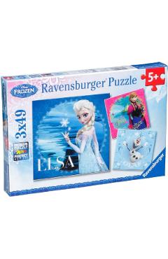 Puzzle 3x49 piese. Frozen Elsa, Anna si Olaf