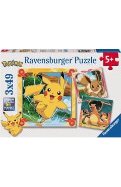 Puzzle 3x49 piese. Pokemon