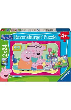Puzzle 2x24 piese. Familia Peppa Pig