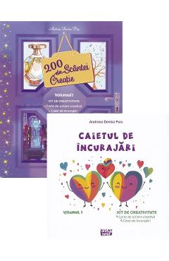 Pachet: 200 de scantei de creatie Vol.1. Kit de creativitate - carte + caiet - Andreea Denisa Puiu