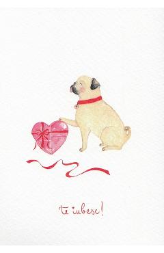 Felicitare: Te iubesc! Mops cafeniu. Mai Colorat