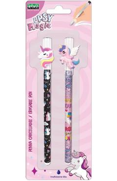 Set 2 pixuri cu cerneală termosensibilă: Pix negru si roz cu unicorn alb si roz. Upsy Magic