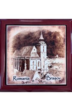cutie din lemn bijuterii biserica neagra alb-negru