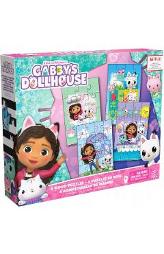 set 4 puzzle din lemn gabbys dollhouse