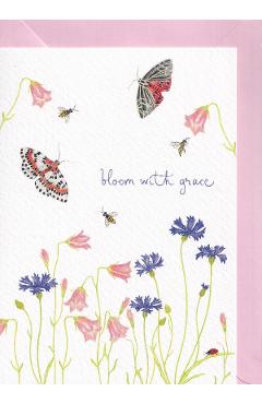 Felicitare: Bloom with grace. Flori si fluturi. Mai Colorat