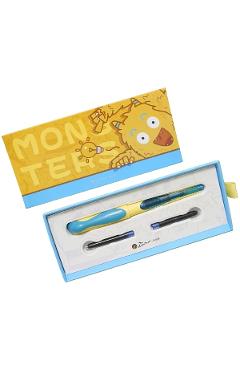 Set Stilou galben-verde Little Monster + 2 cartușe