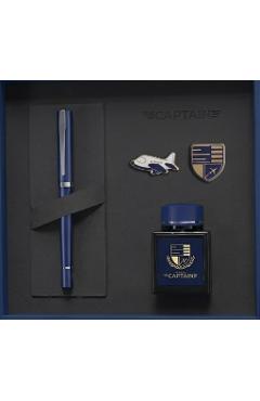 Set Plane Captain: Stilou albastru + calimara + 2 insigne metalice
