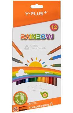 Set 12 creioane colorate Jumbo Rainbow + ascutitioare