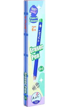 Set 3 radiere tip creion albastru + ascutitoare