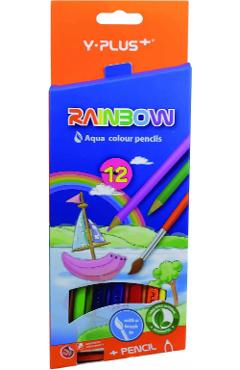 Set 12 creioane colorate Rainbow + ascutitioare + pensula