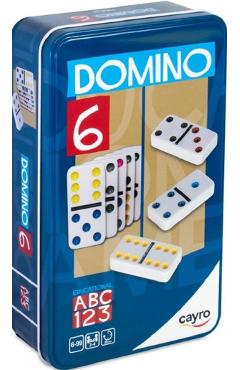 Domino clasic colorat in cutie metalica