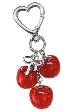 Breloc glitter charm cu inel si carabina. Cirese rosii