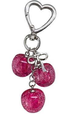 Breloc glitter charm cu inel si carabina. Cirese roz