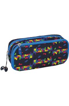 Penar Game Over cu 2 fermoare si charms. Negru-albastru