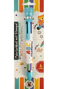 Pix multicolor cu 6 culori si stampila: ABC Campions. Albastru