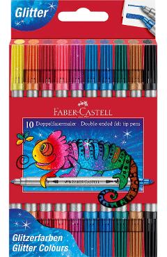 Carioci 10 culori glitter cu 2 capete