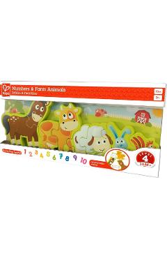 Puzzle din lemn. Numere si animale de la ferma