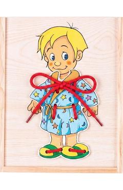 Puzzle din lemn: Imbraca baietelul
