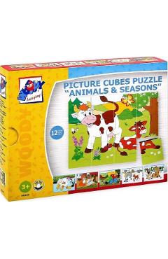 Puzzle din lemn: 3x4 cuburi. Ferma