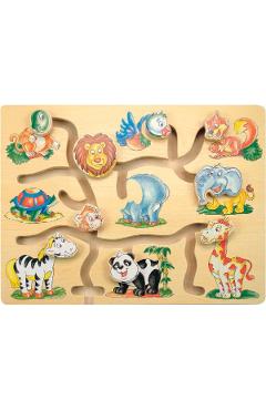 Labirint cu portrete de animale in miscare din lemn