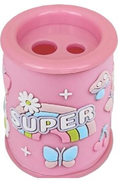 Ascutitoare roz cu 2 gauri si container. Super