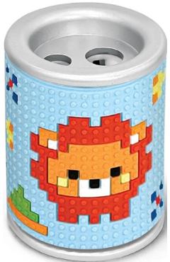 Ascutitoare 3D pixel bleu cu 2 gauri si container