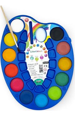 set acuarele 12 culori forma paleta, cu pensula inclusa