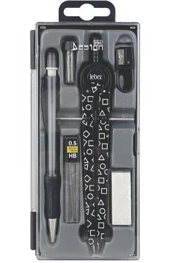 Trusa compas scolar cu 6 accesorii. Negru