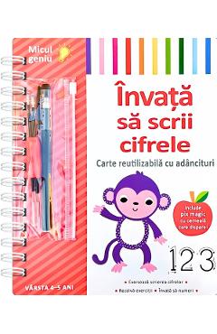 Invata sa scrii cifrele. Carte reutilizabila cu adancituri