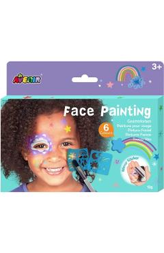 Trusa make-up pictura fata cu sabloane incluse: Curcubeu si stele