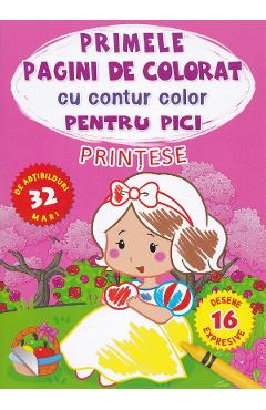 Primele pagini de colorat cu contur color pentru pici. Printese
