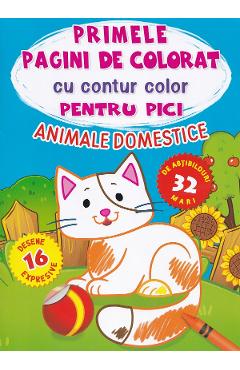 Primele pagini de colorat cu contur color pentru pici. Animale domestice
