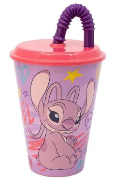Pahar cu pai flexibil. Stitch Angel