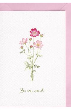 Felicitare: You are special. Flori roz. Mai Colorat