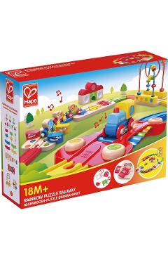 Jucarie din lemn: Sina de tren curcubeu cu puzzle