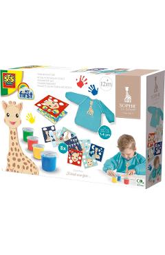 Set acuarele pentru degetele cu planse si sort. Girafa Sophie
