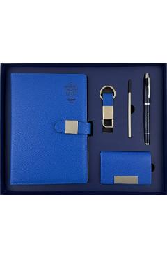 Set scriere: agenda A5, pix, rezerva, port-card si breloc. Albastru