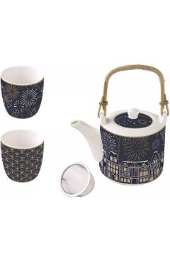 Set ceainic cu infuzor si 2 cesti portelan: Midnight Fireworks
