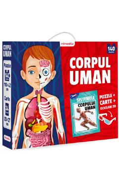 Corpul uman: Puzzle 140 piese + carte + ochelari 3D