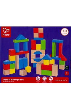 Cuburi din lemn de construit colorate (50 piese)