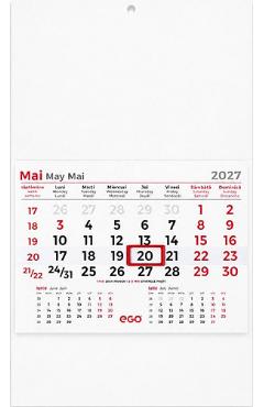 Calendar perete 2027: Triptic pliat. 1 luna